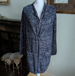 J.Jill Women Medium Petite Cardigan Duster Long Marled Blue Open Or Pinned
